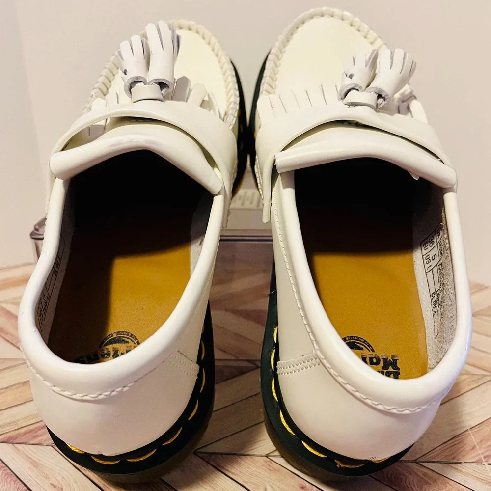 Dr Martens Adrian YS Loafers Mens 4 Womens 5 White Tassel Kiltie Smooth Leather